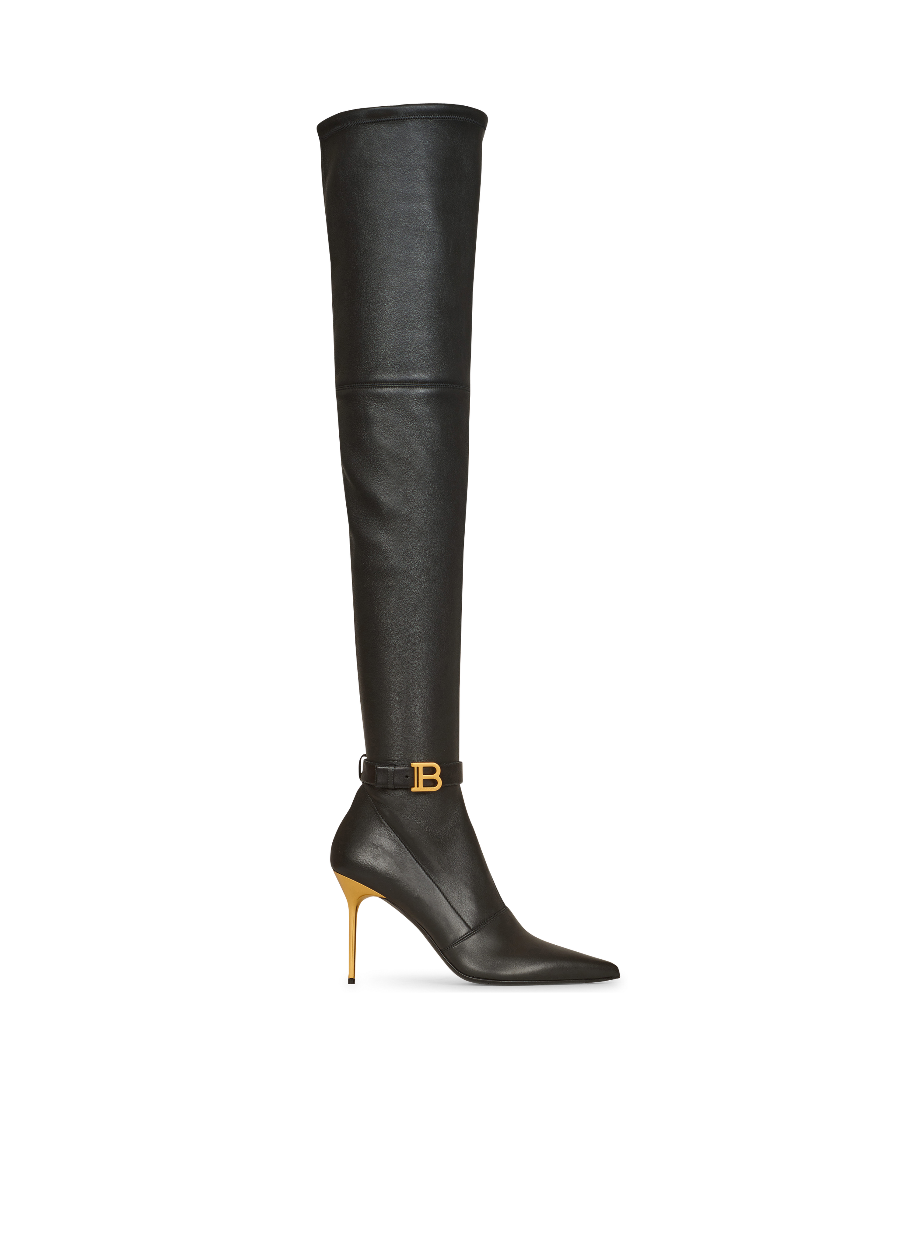 Stretch leather Raven thigh-high boots, black