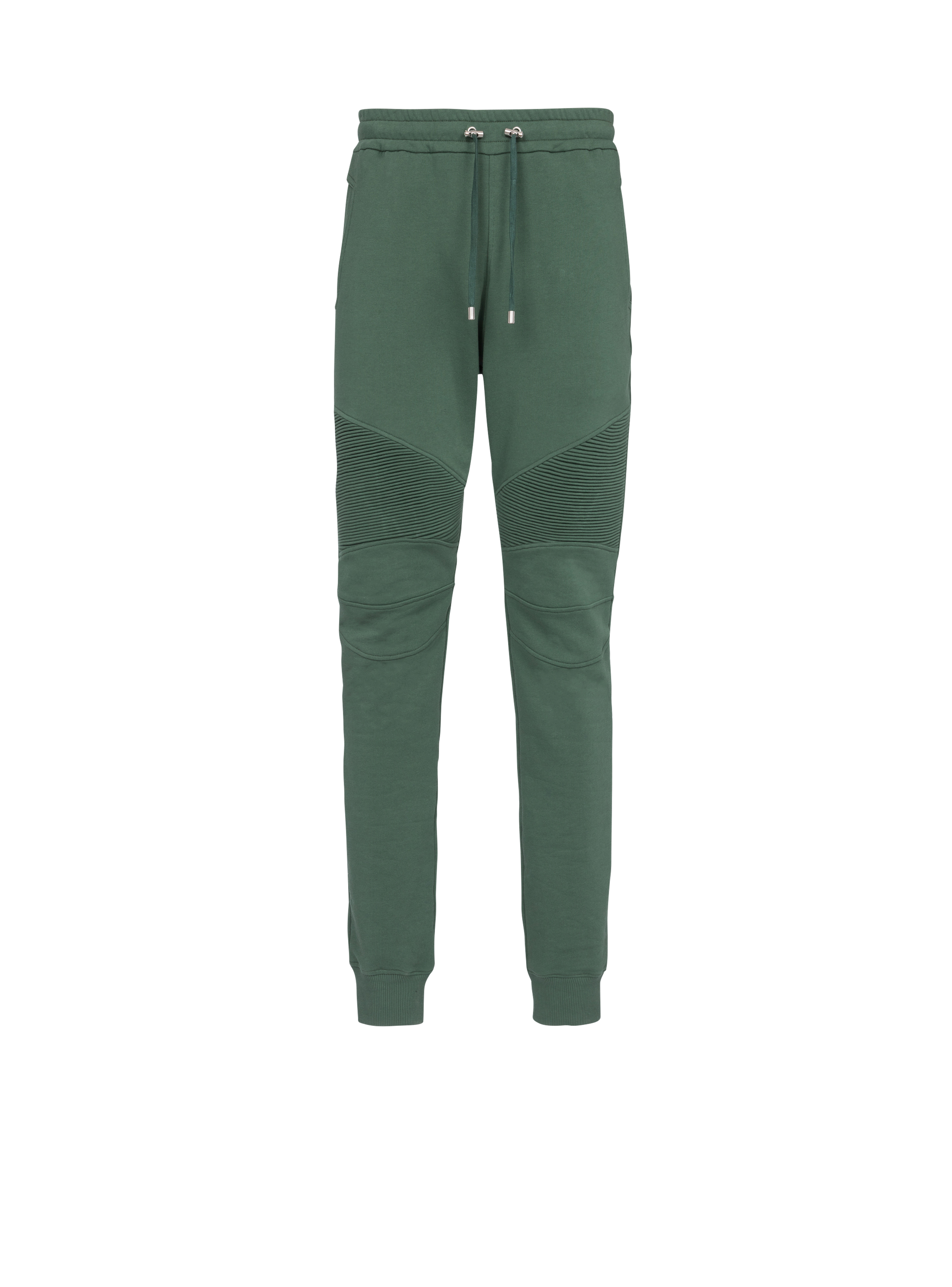 Cotton sweatpants with flocked Balmain Paris logo, green