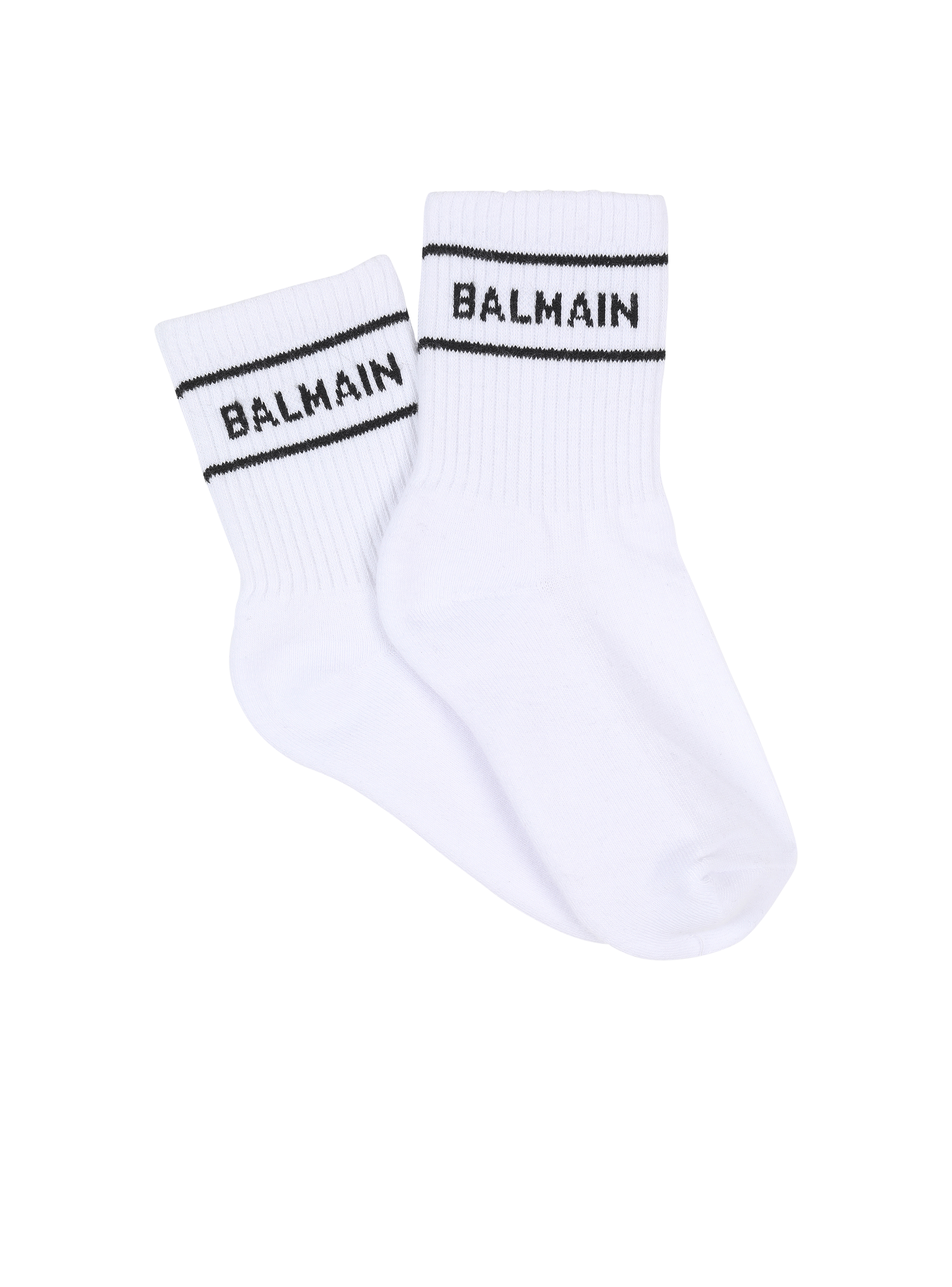 Cotton socks with Balmain logo, white