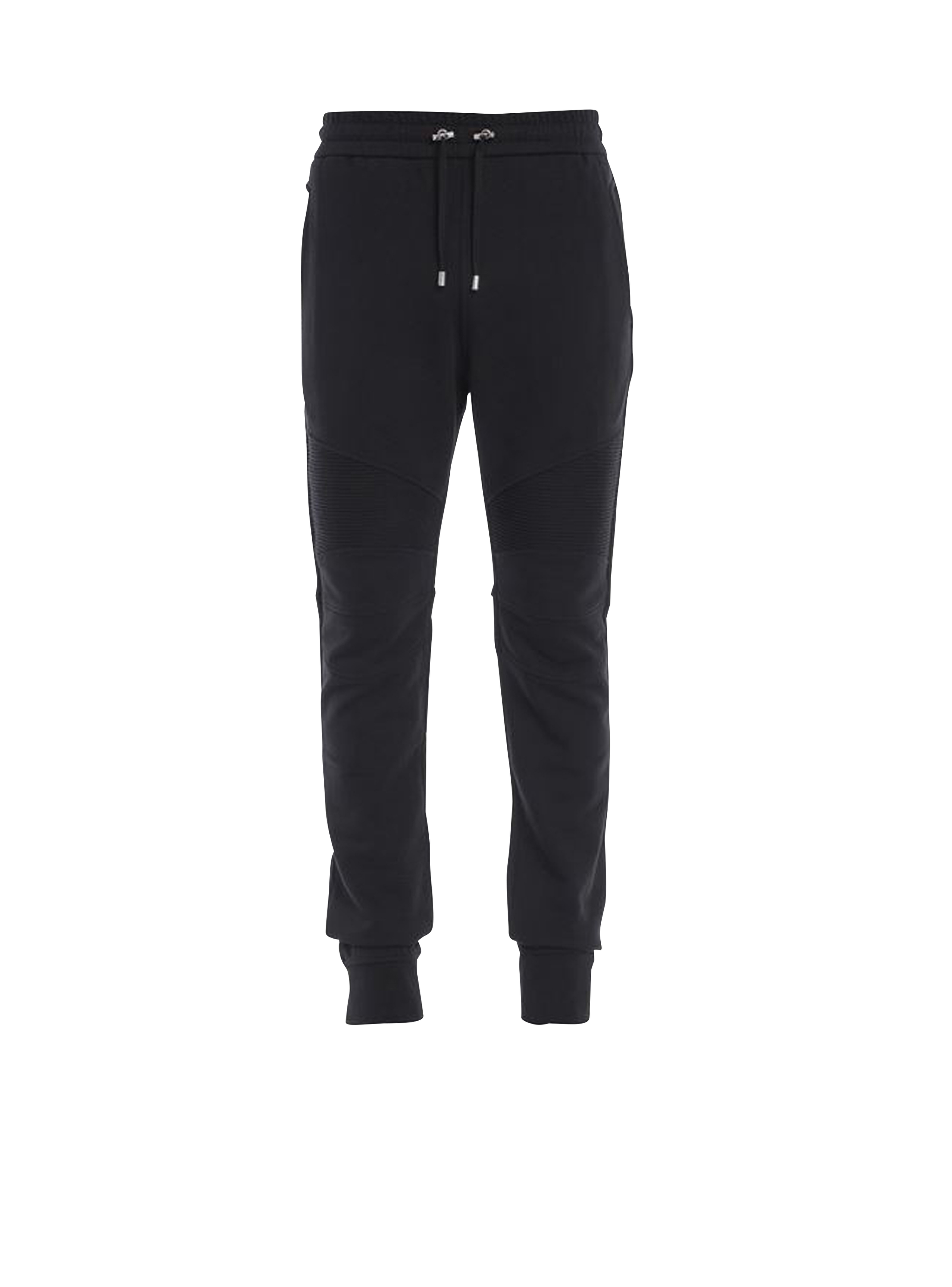 Cotton sweatpants with flocked Balmain Paris logo, black