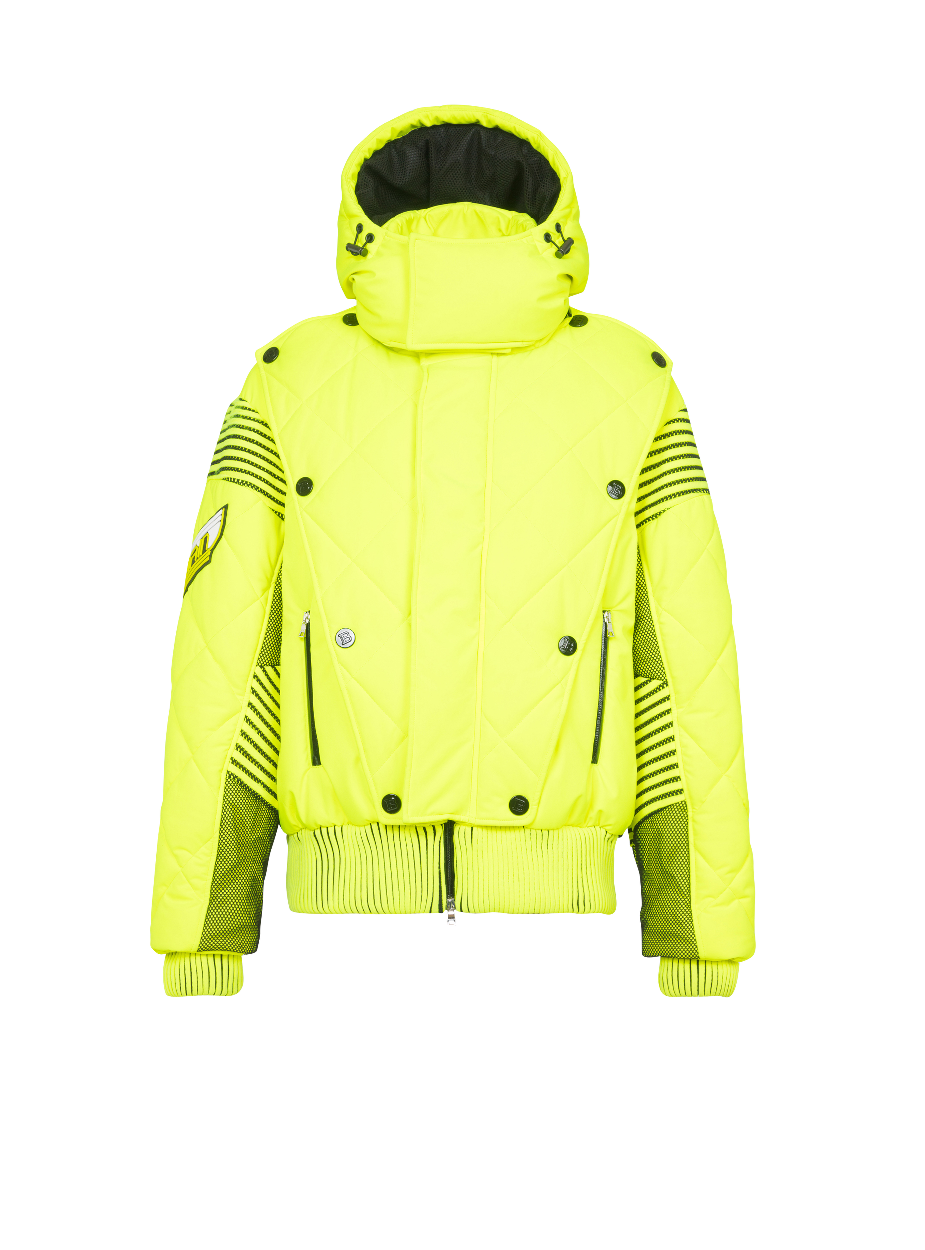 Hooded neon quilted jacket, yellow