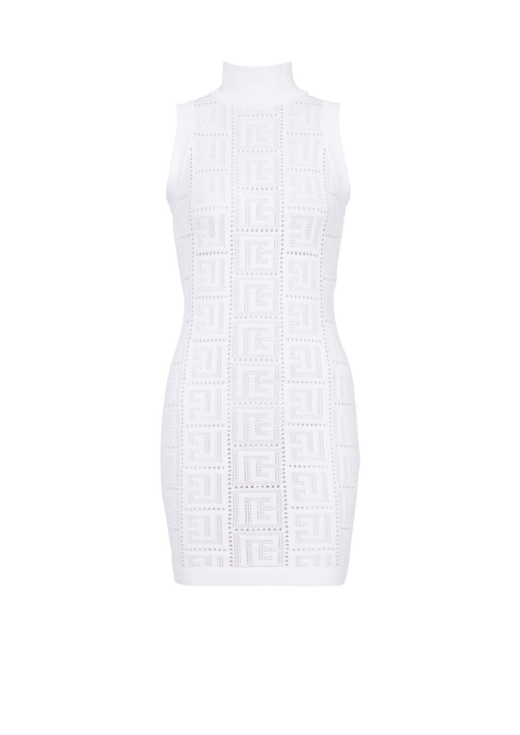 Short eco-designed knit dress with Balmain monogram, white, hi-res