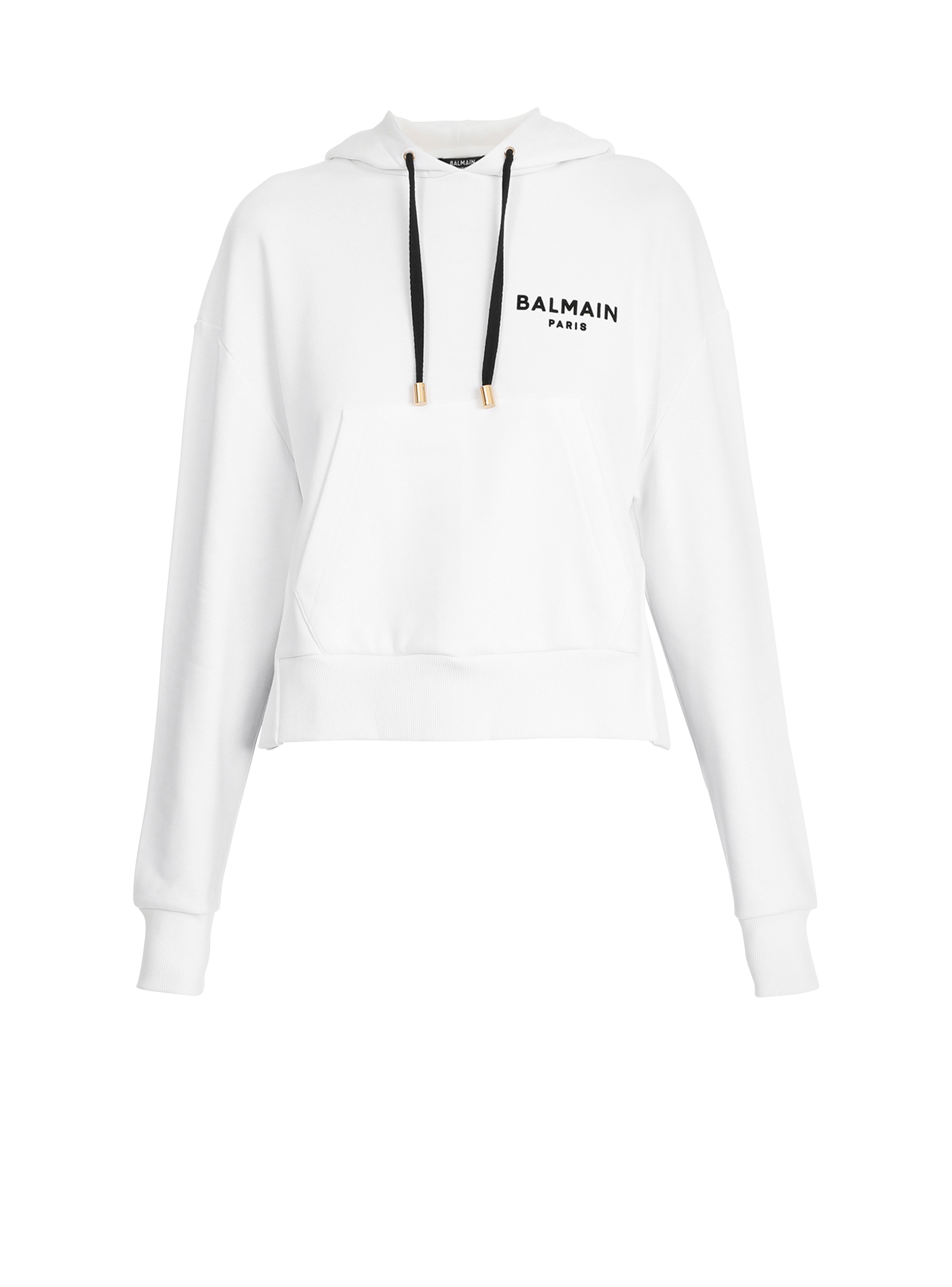 Eco-designed cotton sweatshirt with flocked Balmain logo, white