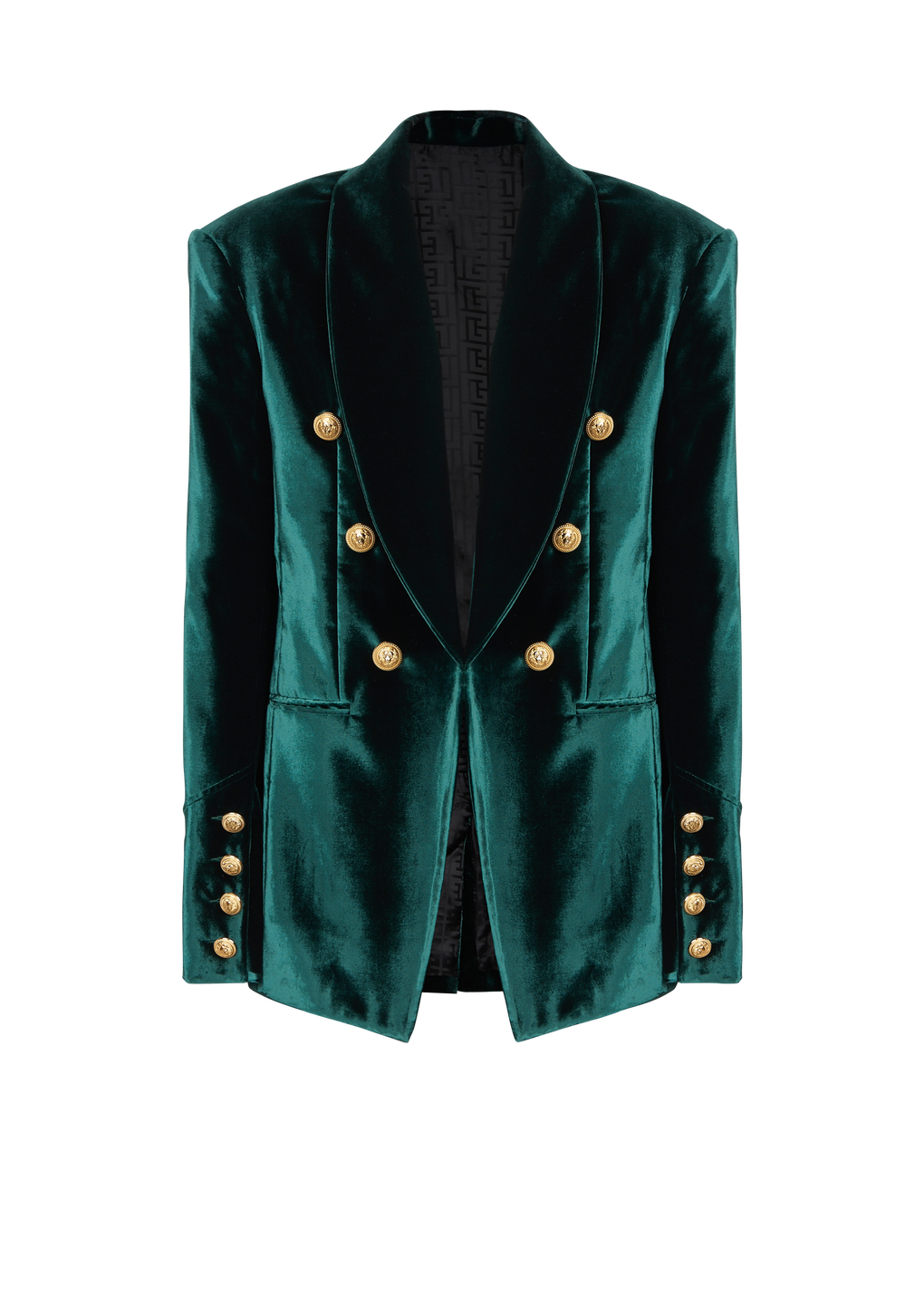 Velvet blazer with monogram lining, green, hi-res