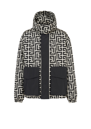 Hooded nylon jacket with maxi Balmain monogram