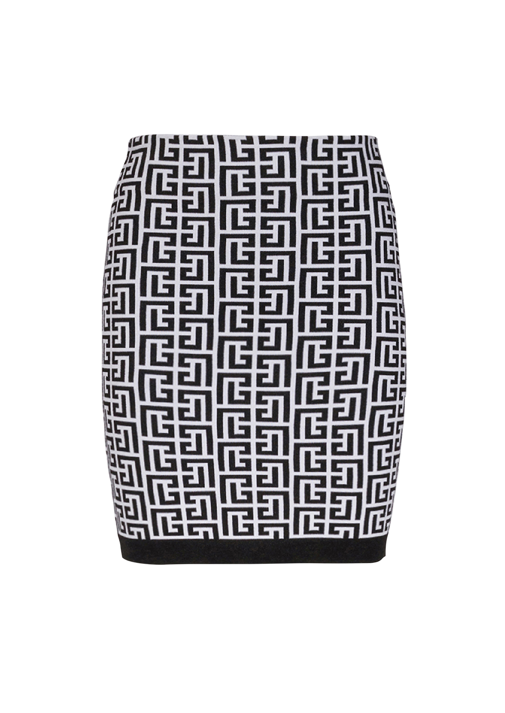 Short knit skirt with Balmain monogram, black, hi-res