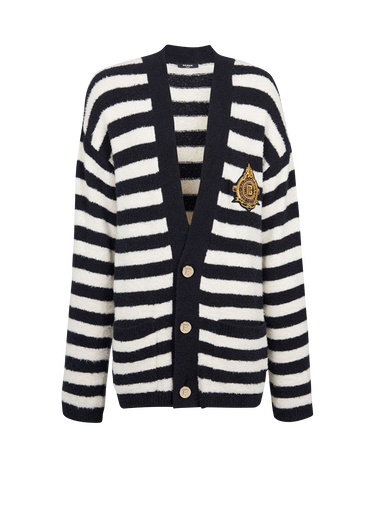 Cotton cardigan with strippes and Balmain badge