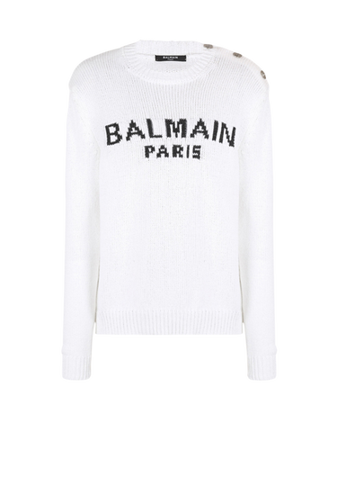 Cotton sweater with embroidered Balmain Paris logo